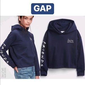 NEW GAP Friends Cropped Hoodie Long Sleeve Medium (8) Blue Teen Juniors Kids
